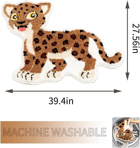 Vista 2 de Divertida alfombra de baño de leopardo marrón para baño, bonita alfombra de baño de dibujos animados de leopardo, antideslizante, absorbente