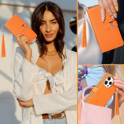 Vista 6 de Funermei Funda tipo cartera para iPhone 14 Pro Max para mujer, diseño de folio, fundas de lujo con tarjetero y soporte para tarjeta de crédito