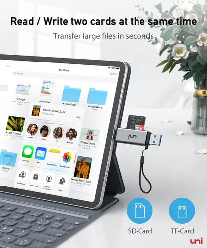 Vista 5 de uni Lector de tarjetas SD, adaptador USB C a tarjeta Micro SD de alta velocidad USB 3.0 con ranuras duales, lector de tarjetas de memoria