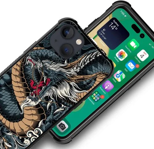 Vista 2 de Funda protectora de TPU resistente a los arañazos y golpes, compatible con iPhone 13 Mini, diseño H Dragon 8 de 5.4 pulgadas