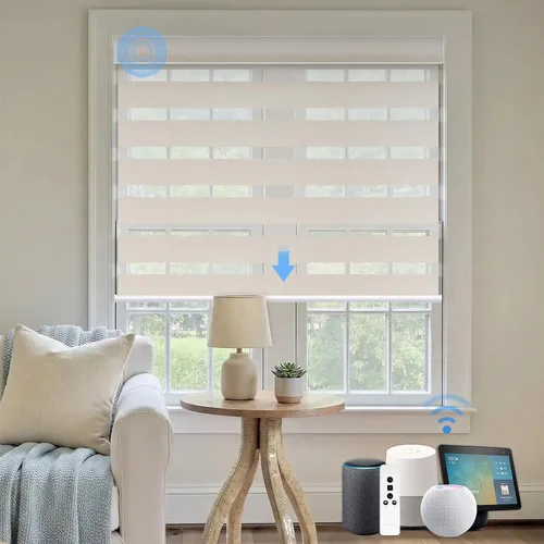 Vista 34 de Persianas motorizadas de cebra, persianas automáticas de oscurecimiento del 85% para ventanas interiores compatibles con HomeKit, Alexa, Google