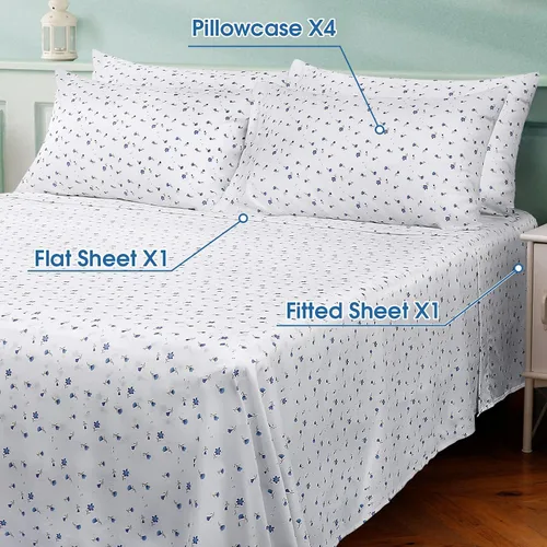 Vista 3 de HOMEIDEAS 6 piezas de sábanas impresas tamaño matrimonial, sábanas de microfibra cepillada extra suave con patrón de 1800 hilos, bolsillo profundo