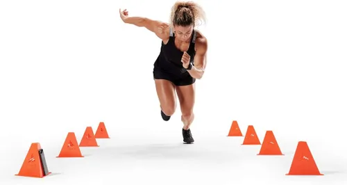 Vista 3 de JAWKU Sistema de entrenamiento de conos de velocidad para agilidad, velocidad, ejercicios y entrenamiento deportivo deportivo, 10 conos