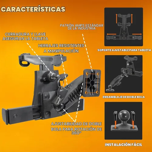 Vista 2 de iBOLT TabDock Dock'n Lock Tablet Drill Base Mount 7-10" para camiones