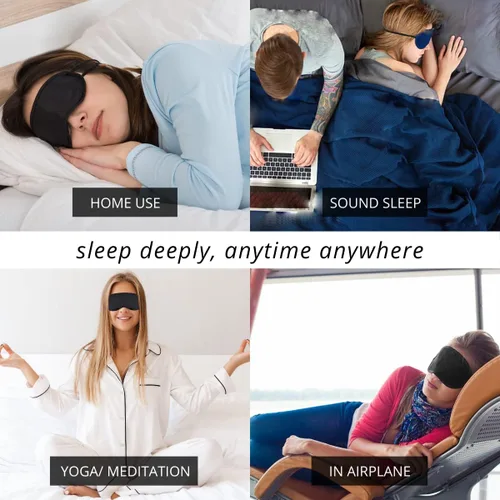 Vista 5 de Máscara de ojos 100% seda de morera para dormir Máscara de dormir para dormir de lado Correa ajustable Cubierta de sombra transpirable