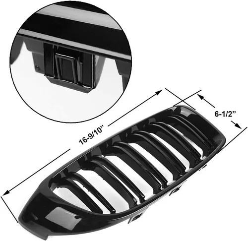 Vista 6 de F32 - Parrilla de riñón para BMW Serie 4 F32 F33 F36 (2014-2019) F82 M4 F80 M3 (2015-2019) (rejilla ABS de doble listones negra, juego de 2 piezas)
