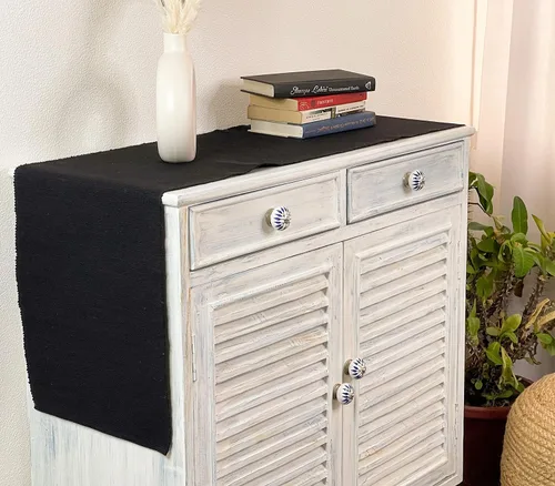 Vista 4 de CHARDIN HOME Camino de mesa negro de algodón reciclado, camino acanalado sólido de 13 x 72 pulgadas, ideal para uso diario, fiestas, cenas