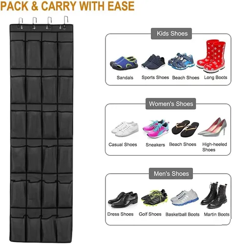 Vista 5 de Organizador de zapatos para colgar sobre la puerta, 24 bolsillos extra grandes, para almacenamiento en armario, organizador de zapatos colgante