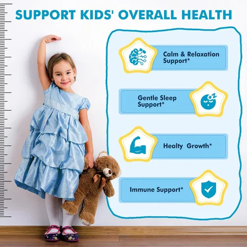Vista 5 de Gomitas para dormir para niños con glicinato de magnesio, apoyo sin melatonina para dormir para niños, calma y relajación con L-teanina, GABA