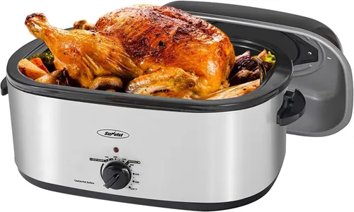 Vista 31 de Sunvivi Horno asador eléctrico con tapa visible, horno asador de pavo de 24 cuartos de galón con sartén y estante extraíbles, acero inoxidable