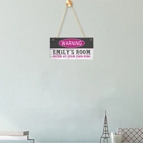 Vista 6 de Señales de advertencia personalizadas "Enter at Your Own Risk" personalizadas para habitación de niñas, entrada, puerta, letreros de madera