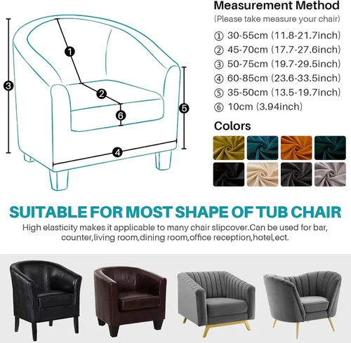 Vista 5 de Fundas de terciopelo para silla de bañera de 2 piezas con funda de cojín, fundas de alta elasticidad para sillón de club, funda protectora