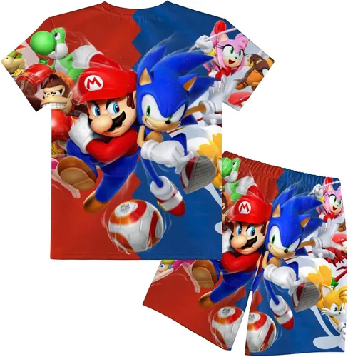 Vista 2 de Camisas para niños y niñas, pantalones cortos de anime, traje de fiesta de dibujos animados para jóvenes de 6 a 16 años