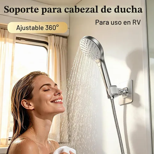 Vista 3 de Soporte de cabezal de ducha ajustable adhesivo y taladro 2 en 1 con giro de Blanco