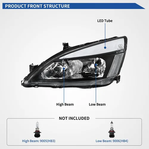 Vista 4 de oEdRo Switchback - Conjunto de faros delanteros LED compatibles con Accord 2003 2004 2005 2006 2007 DRL, par de repuesto con carcasa negra
