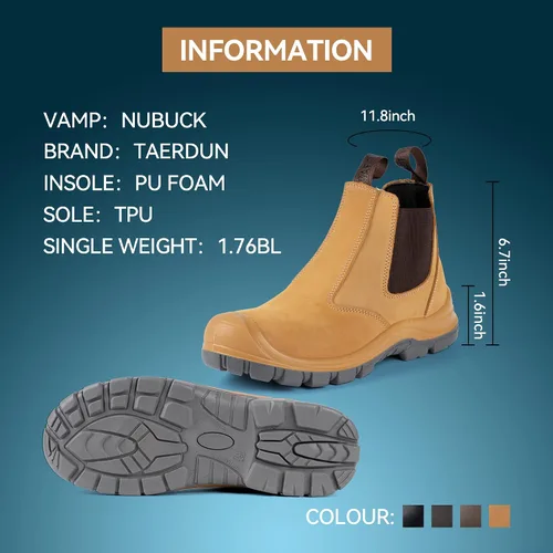 Vista 7 de TAERDUN Steel Toe Work Boots for Men Slip-on Chelsea Boot, Men's Industrial & Construction Shoes, Waterproof, Lightweight, Comfortable, Non-slip