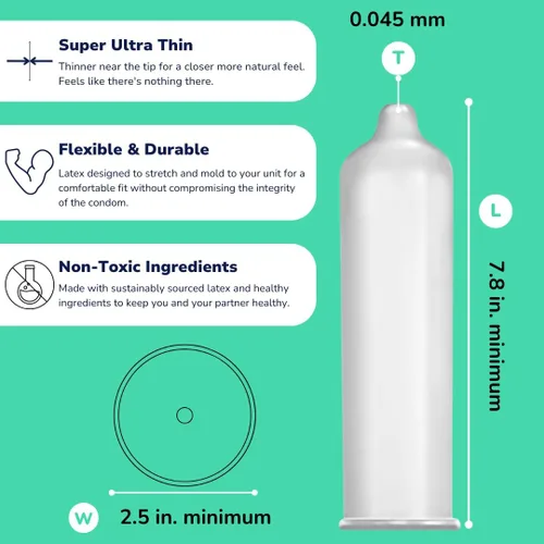 Vista 3 de Royal Preservativos veganos ultra finos extra grandes – Paquete de condones lubricados de primera calidad – Lubricante sin sabor, goma de látex