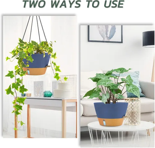 Vista 5 de ZMTECH Macetas colgantes de 12 pulgadas para interior, maceta colgante grande con nivel de agua visible y cadena, maceta colgante de flores