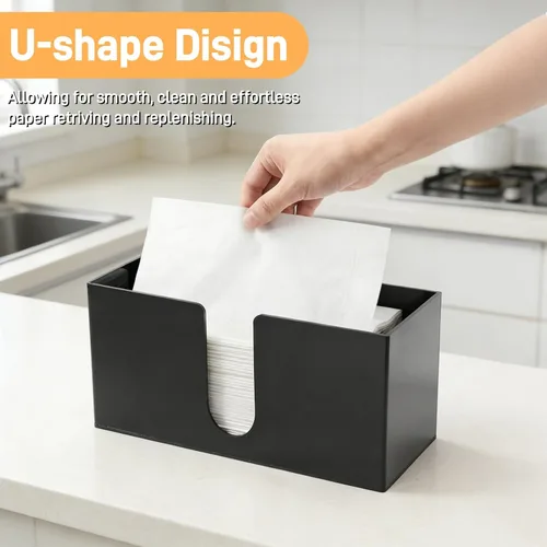 Vista 3 de ZAVOOS Paquete de 2 soportes para toallas de papel acrílico, dispensador de servilletas de encimera negro para plegado en Z plegable en C