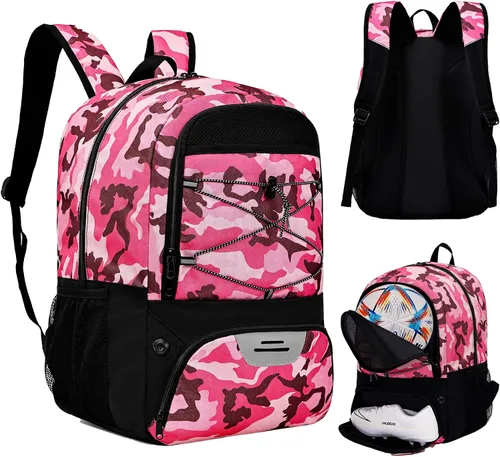Vista 16 de Hsmihair - Mochila de fútbol juvenil - Mochila para fútbol y baloncesto, con compartimento para pelota y tacos separados