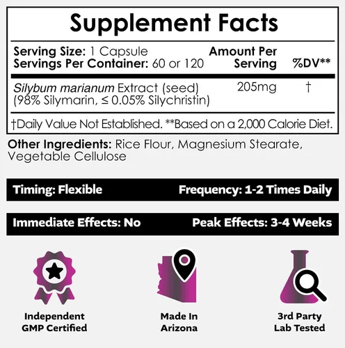 Vista 2 de Nootropics Depot Cápsulas de extracto de cardo mariano de alta potencia 200 mg de silimarinas de Silybum marianum 60