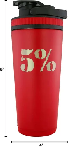 Vista 4 de 5% Nutrition Rich Piana - Botella mezcladora de hielo roja y plateada (26 onzas)