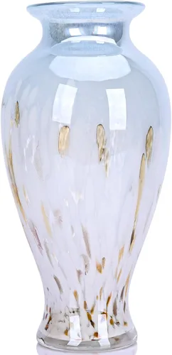 Vista 12 de Jarrón de vidrio soplado a mano de 11.8 pulgadas de alto, hermoso jarrón de boca ancha para centro de mesa, floreros pintados de vidrio de Murano