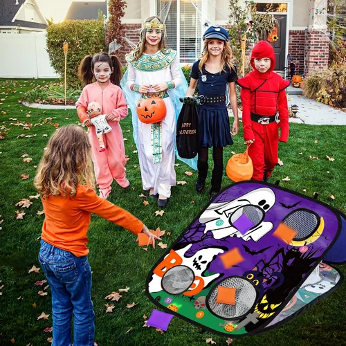 Vista 4 de Juegos de Halloween para fiesta de niños, juegos de lanzamiento de bolsas de calabaza fantasma, juegos de fiesta de Halloween, juegos de carnaval