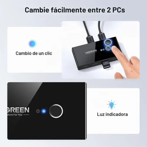 Vista 6 de UGREEN Selector de interruptor USB 3.0, 2 computadoras compartidas, 4 puertos USB, conmutador USB para PC, portátil, teclado, ratón, impresora