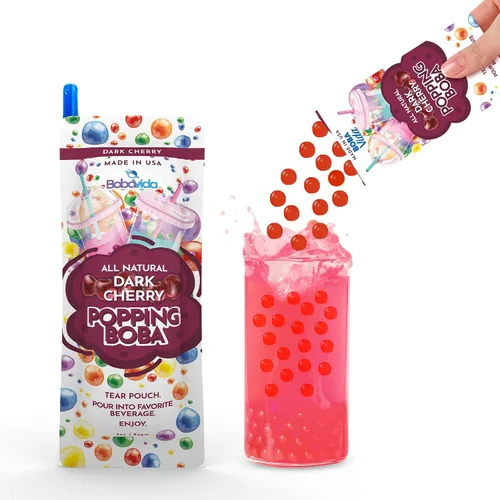 Vista 3 de BobaVida Dark Cherry Boba Pearls – Boba Popping para bebidas, postres y aderezos para alimentos – Perlas de frutas sin OMG – 3 onzas cada una, 10