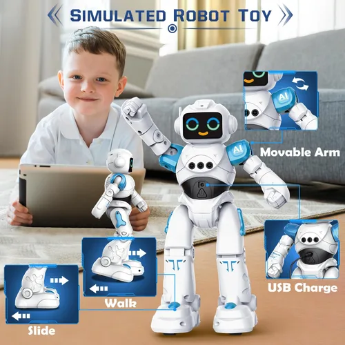 Vista 9 de VATOS Juguetes Robot para Niños – Robot Inteligente Parlante de Control Remoto por Voz, Sensor de Gestos Programable Juguetes Robot Emo para Niños