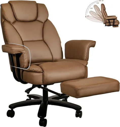 Vista 11 de Silla de oficina reclinable con reposapiés, sillas de escritorio de oficina en casa grandes y altas, 400 libras con respaldo alto, asiento ancho