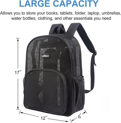 Vista 4 de Edraco Mochila de malla resistente, mochila transparente, bolsa de malla para libros, Negro -, Estilo 2