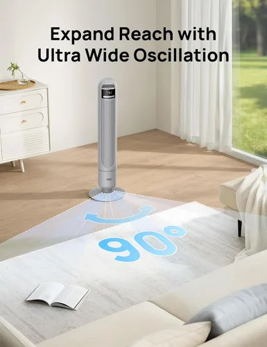 Vista 5 de DREO - Ventilador de torre para dormitorio, ventilador oscilante de 90°, ventilador de pie Gris