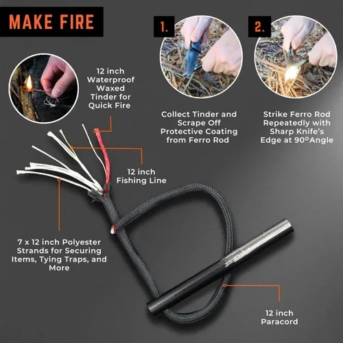Vista 4 de Tactiko - Cuchillo de bolsillo plegable 4 en 1 para hombre con iniciador de fuego y bolsa de cinturón de cuero, cortador de cinturón de seguridad