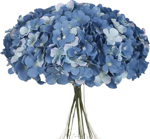 Vista 24 de 10 cabezas de hortensias de seda con tallos de flores artificiales para bodas, fiestas, decoración del hogar (negro)
