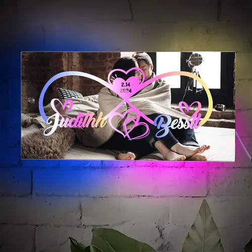 Vista 19 de Espejo de barra de nombre LED personalizado, letreros de neón iluminados para decoración de pared para bar en casa, día de San Valentín y regalos
