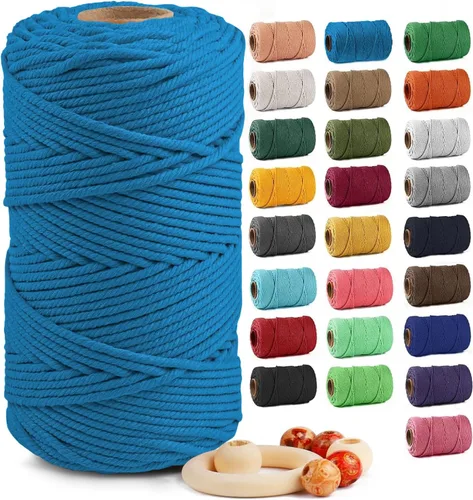 Vista 77 de ZUEXT Cordón de algodón para macramé de 4 mm x 500 m, ZUEXT Cordones trenzados naturales hechos a mano en verde manzana de 4 hebras, cuerda de lana