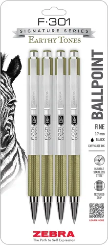 Vista 22 de Zebra Pen F-301 Bolígrafo retráctil de acero inoxidable de 0.7 mm, 4 unidades, tinta de fácil deslizamiento, clip de metal, recargable con F-Refill