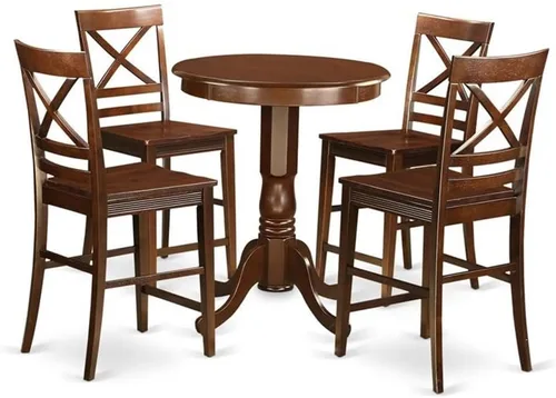 Vista 8 de East West Furniture EDQU3-BLK-W - Juego de mesa de comedor de 3 piezas de altura para encimera de cocina, contiene una mesa redonda de madera