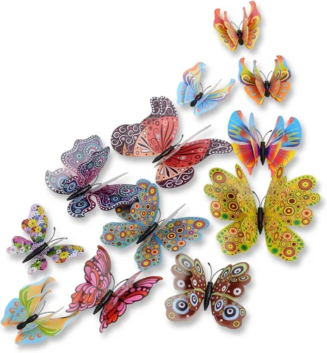 Vista 6 de Paquete mixto de 12 pegatinas de mariposas 3D en rosa para pared, decoración artística (2 azules)