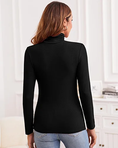 Vista 6 de XSRYT Women Long Sleeve Mock Turtleneck Lightweight Ribbed Knit Shirts Underscrub Pullover Tops