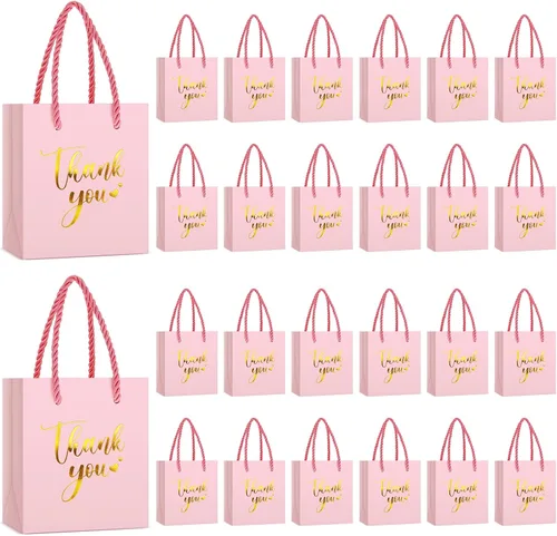 Vista 12 de Honoson - 60 mini bolsas de regalo de agradecimiento con asa a granel de 4 x 2.75 x 4.5 pulgadas, pequeña bolsa de papel de aluminio para envolver