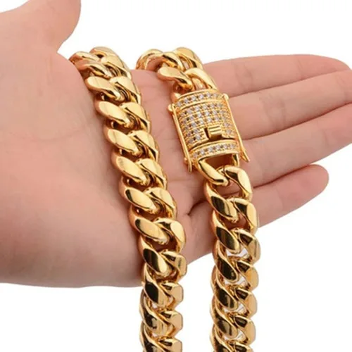 Vista 2 de NA JYXING - Cadena grande de oro hip hop collar cubano de cobre chapado en oro de 18 quilates cadena de diamantes para hombre 26 pulgadas 0394in