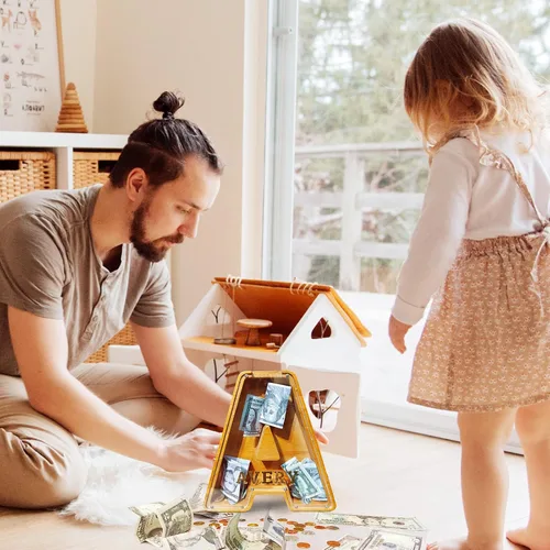 Vista 7 de Ladenk Alcancía de madera grande personalizada de 9 pulgadas para niños, niños, niños/niñas/adultos, bancos creativos para niños para billetes y F