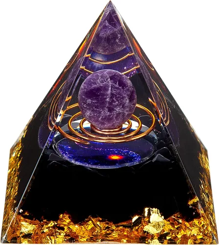 Vista 10 de Yin Yang - Pirámide de cristal curativo de orgonita – Tai Chi con bola de amatista obsidiana – Taiji Reiki Chakra Meditación pisapapeles Decoración