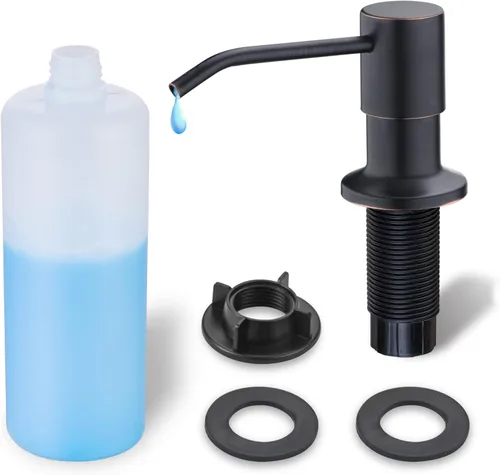 Vista 10 de Dispensador de jabón integrado para fregadero de cocina WEWE, acero inoxidable de níquel cepillado en dispensador de jabón de mostrador, recarga