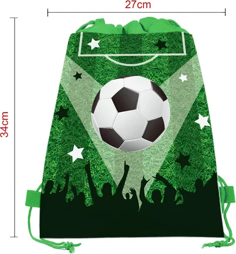 Vista 4 de CC HOME Paquete de 12 bolsas con cordón de fútbol, bolsas de recuerdo de fiesta de fútbol para niños, decoraciones de bebé con temática de fútbol