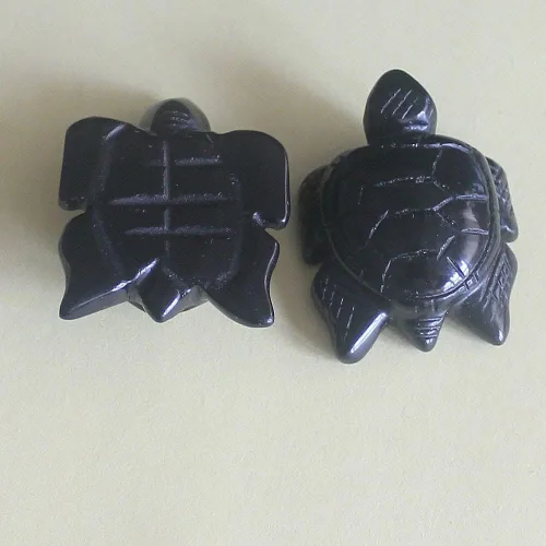 Vista 4 de Estatua de tortuga marina de cristal tallada a mano de 2 pulgadas para decoración del hogar (obsidiana negra)