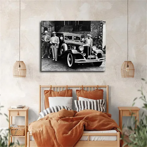Vista 3 de Póster retro de gángster, ametralladora de auto, foto antigua en blanco y negro, impresión en lienzo, decoración de pared inspiradora, decoración